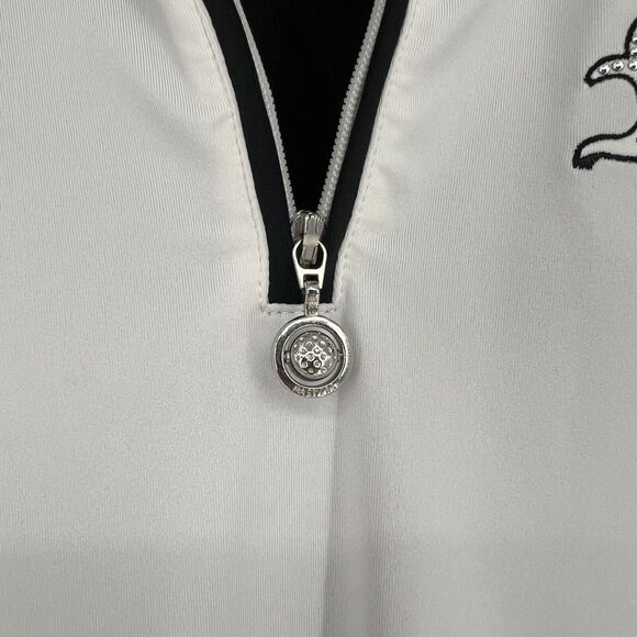 Masters Golf Polo Womens 6 Embellished Saying Athleisure Black White‎ - Picture 5 of 9